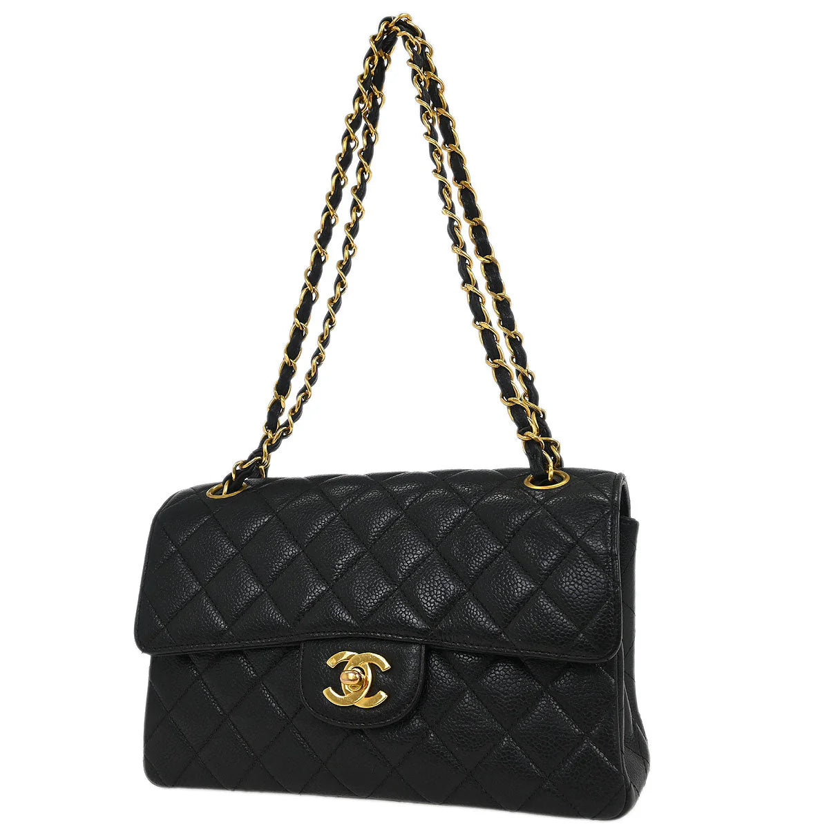 Chanel 1996-1997 Black Caviar Double Sided Flap Shoulder Bag